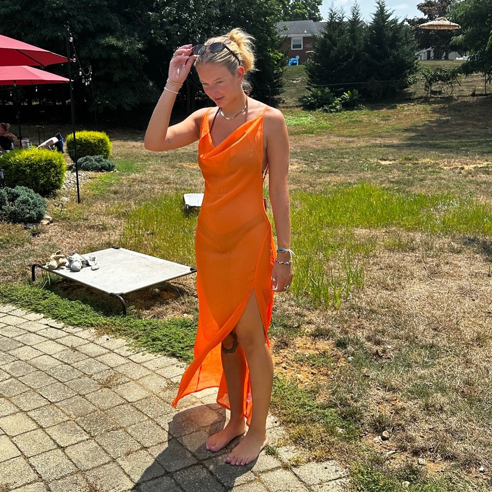 VITALITY | Swim Maxi Dress Orange Leg Slit